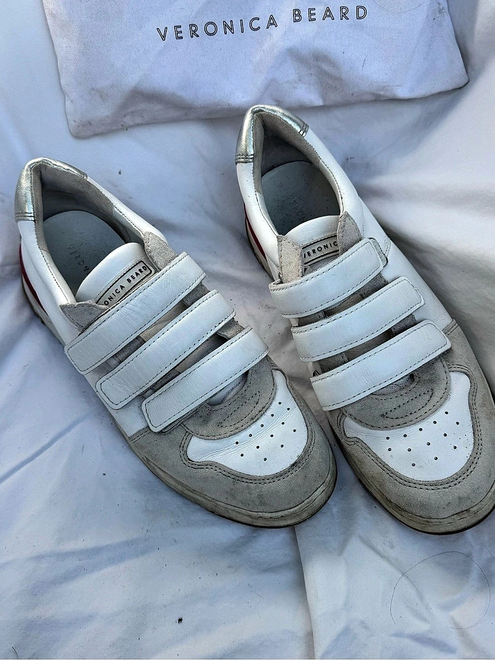 Veronica Beard Reagan Velcro Sneaker White & Red